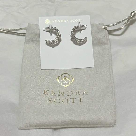 NWT Kendra Scott Krista Lace Silver Huggie Earrings - Picture 4 of 8